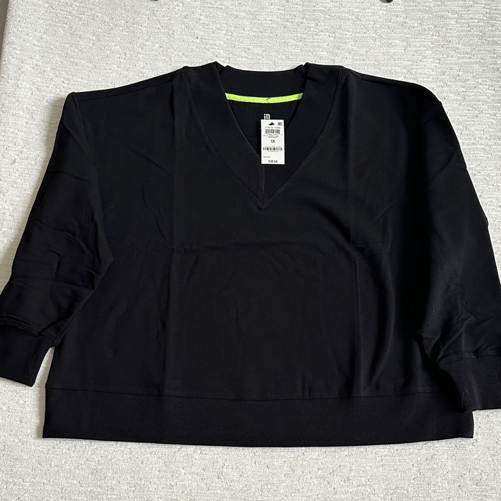 Black V-Neck Fleece Sweatshirt NWT